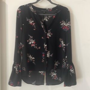 Women’s long sleeve floral button front blouse, XS